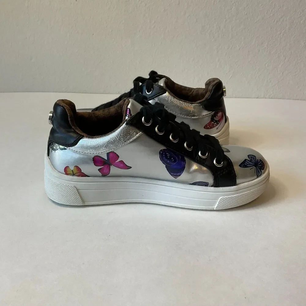 Steve Madden JWINGS Sneakers Silver Multicolor Girls Size 13 Glitter‎ Butterfly